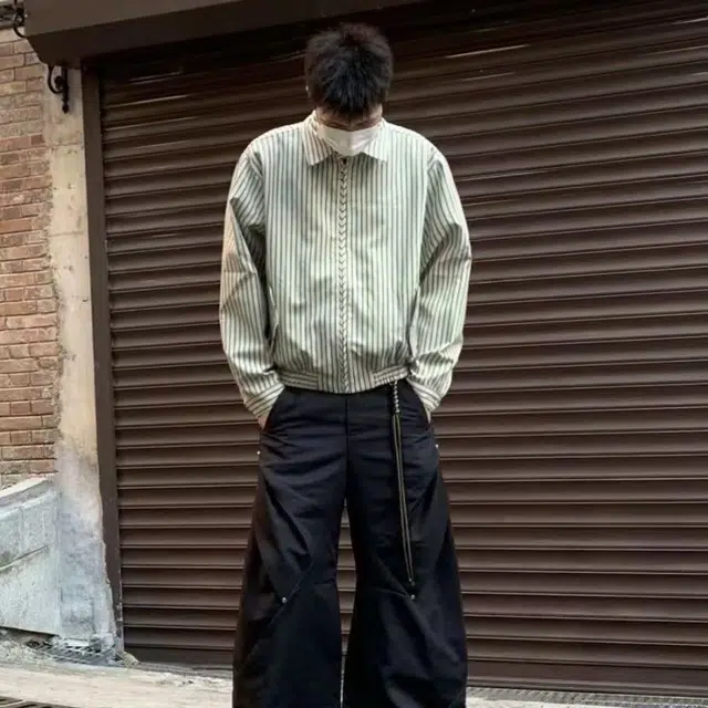 一碗士多 条纹翻领纽扣撞色潮流日系复古百搭日常休闲松弛感设计感穿搭宽松原宿风街头慵懒感通勤衬衫 男女同款