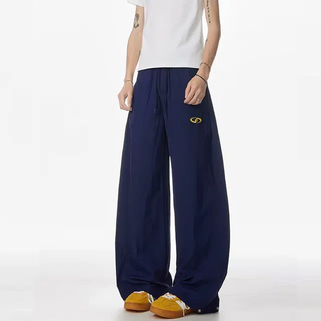 一碗士多 直筒刺绣高级感设计时尚美式复古慵懒风工装裤微喇通勤日常百搭弯刀裤舒适宽松跳舞出片纯色长款休闲裤 男女同款