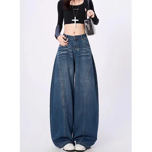 一碗士多 拼接解构条纹水洗做旧美式复古直筒高街时尚流行痞帅个性高级设计日常通勤宽松舒适百搭不挑人牛仔裤 男女同款