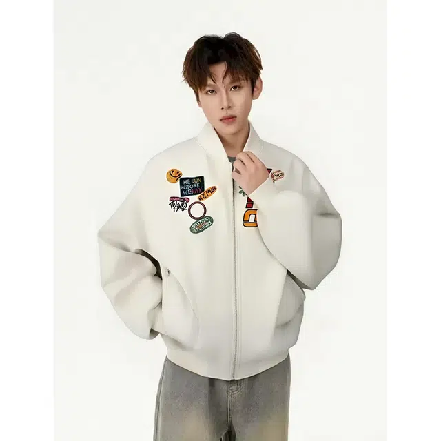 一碗士多 压花拼接结构拉链美式复古高街时尚流行痞帅个性高级设计日常通勤宽松舒适百搭不挑人夹克 男女同款