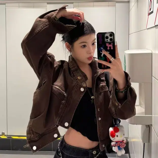 一碗士多 水洗做旧巴恩风工装高街美式复古牛仔立领高级感痞帅飞行员机车服宽松休闲简约时尚百搭日常户外通勤夹克 男女同款