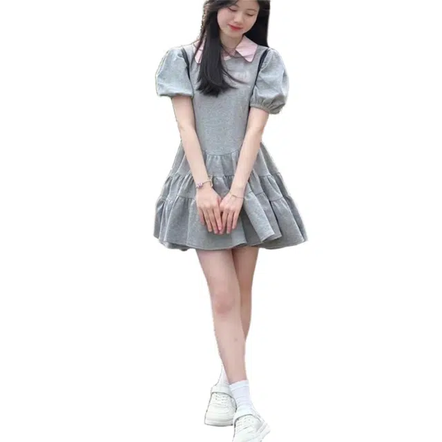 一碗士多 学院风辣妹女夏季蓬蓬裙小众设计感公主裙短袖连衣裙 女款