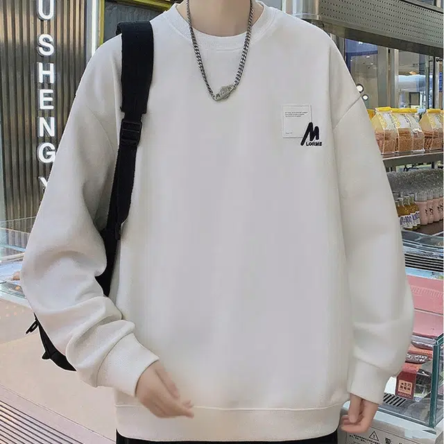 一碗士多 美式高街复古纯色百搭小众宽松舒适亲肤户外通勤居家垂感简约落肩套头常规基础款圆领卫衣 男女同款