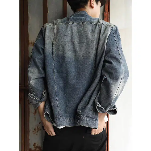 一碗士多 拼接结构抓痕纽扣美式复古高街时尚流行痞帅个性高级设计日常通勤宽松舒适百搭不挑人夹克 男女同款