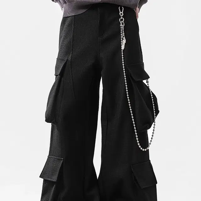 一碗士多 美式高街小众百搭机能解构廓形多口袋设计个性时尚宽松弯刀阔腿直筒舒适痞帅纯色通勤户外垂感拖地休闲裤 男女同款