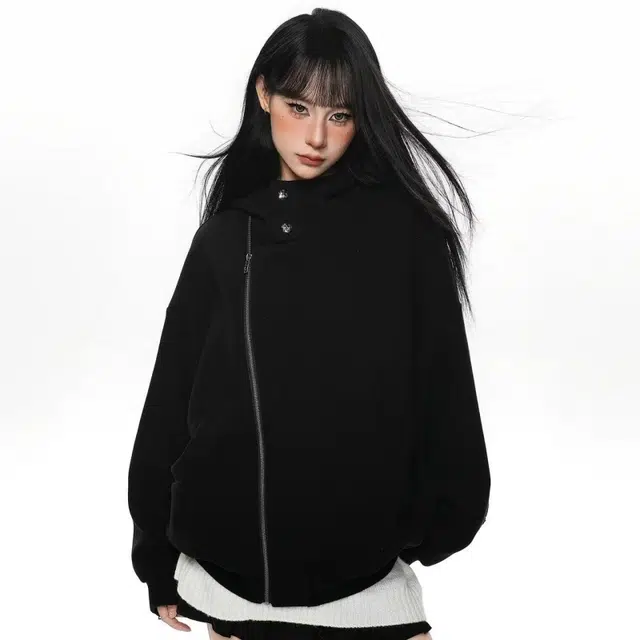 一碗士多 双拉链纯色不规则潮流设计感连帽开衫解构重磅宽松美式复古痞帅百搭日常松弛感穿搭通勤卫衣 男女同款