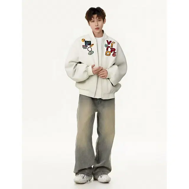 一碗士多 压花拼接结构拉链美式复古高街时尚流行痞帅个性高级设计日常通勤宽松舒适百搭不挑人夹克 男女同款