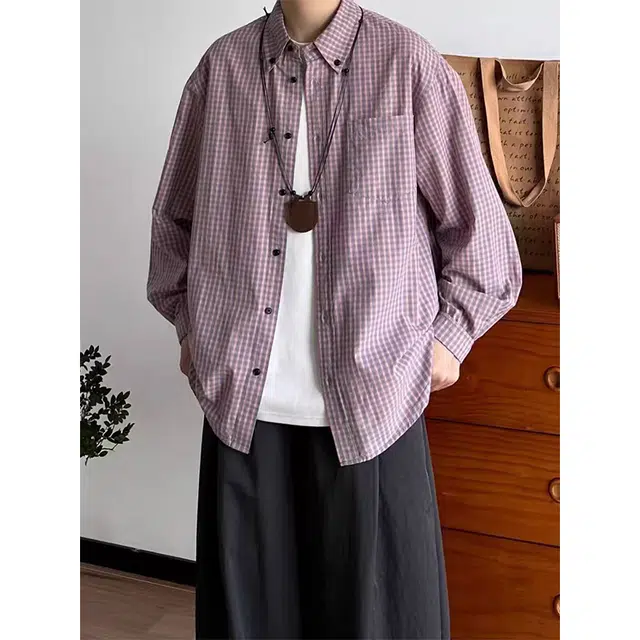 一碗士多 格子纽扣拼接口袋美式复古高街时尚流行痞帅个性高级设计日常通勤宽松舒适百搭不挑人衬衫 男女同款