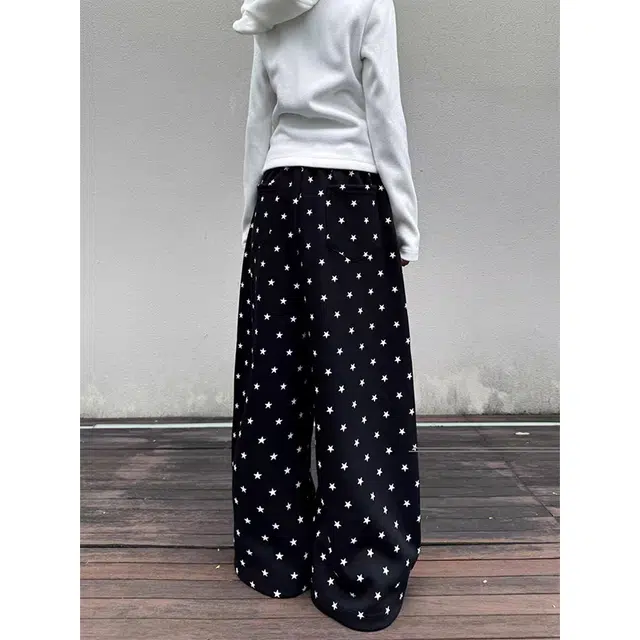 一碗士多 星星印花拼接英文美式复古高街直筒时尚流行痞帅个性高级设计日常通勤宽松舒适百搭不挑人休闲裤 男女同款