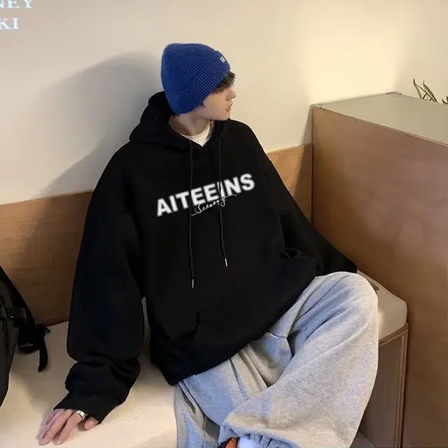 一碗士多 美式高街复古字母印花小众时尚青春垂感经典款百搭简约落肩纯色宽松舒适连帽长袖运动户外通勤卫衣 男女同款