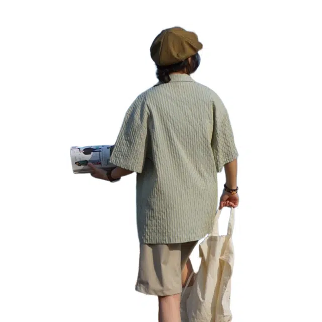 一碗士多 复古条纹高级感小众时髦短袖衬衫 男女同款