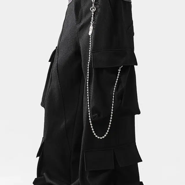 一碗士多 美式高街小众百搭机能解构廓形多口袋设计个性时尚宽松弯刀阔腿直筒舒适痞帅纯色通勤户外垂感拖地休闲裤 男女同款