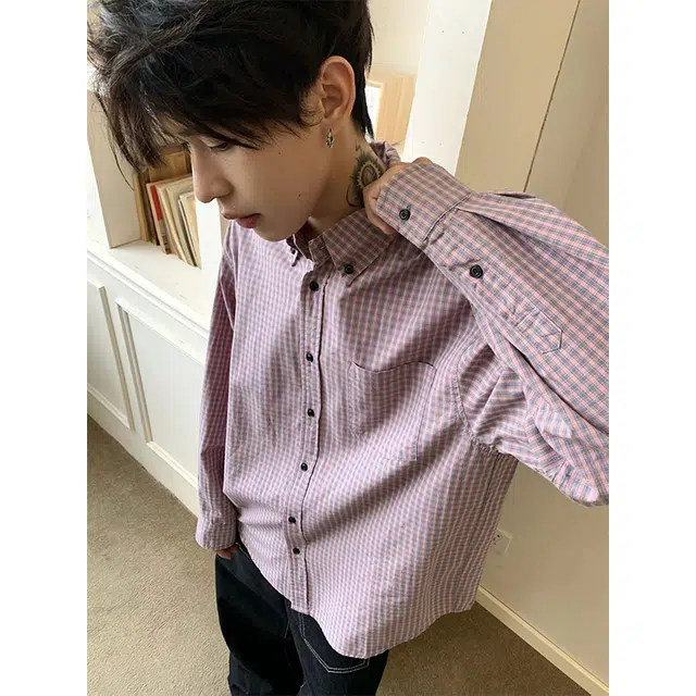 一碗士多 格子纽扣拼接口袋美式复古高街时尚流行痞帅个性高级设计日常通勤宽松舒适百搭不挑人衬衫 男女同款