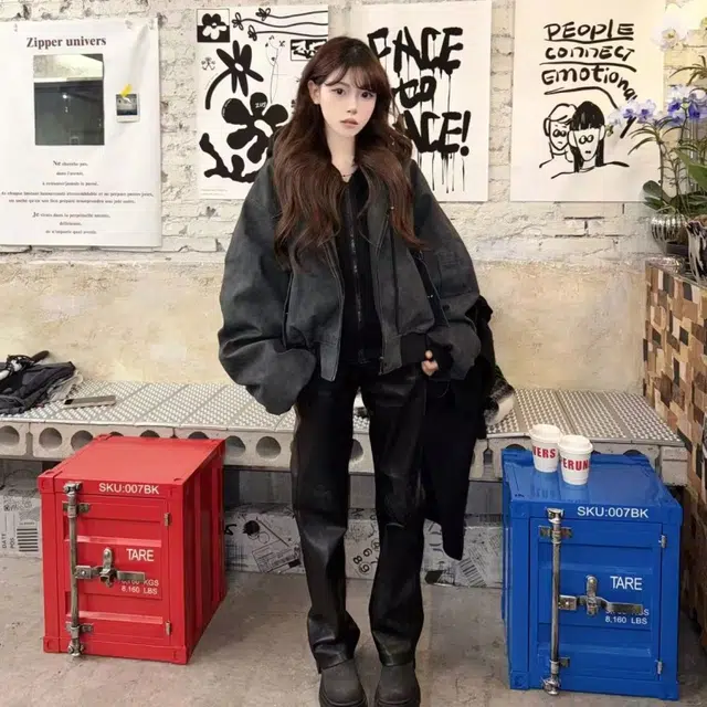 一碗士多 假两件纯色连帽系带小众高级设计感宽松休闲舒适百搭无性别主义防风保暖潮流情侣日常城市户外通勤出街拍照简约风皮衣 男女同款