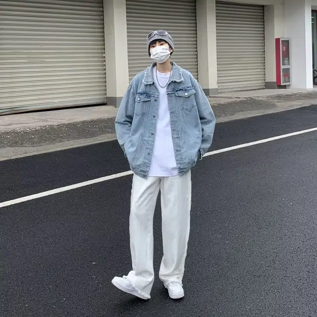 一碗士多 美式高街小众百搭做旧水洗单排扣多口袋通勤宽松日常户外明线翻领破洞毛边牛仔夹克 男女同款