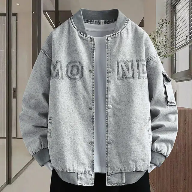 一碗士多 美式复古高街小众百搭简约字母个性时尚痞帅日常通勤户外徒步宽松舒适做旧水洗落肩袖夹克 男女同款