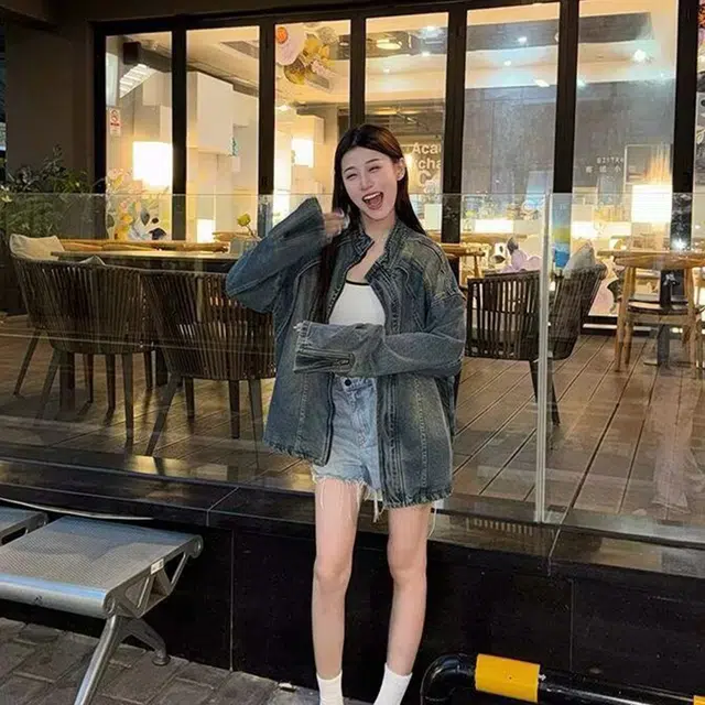 一碗士多 美式做旧水洗拼接设计感袖口拉链复古百搭小众个性拍照通勤日常户外时尚痞帅立领牛仔夹克 男女同款