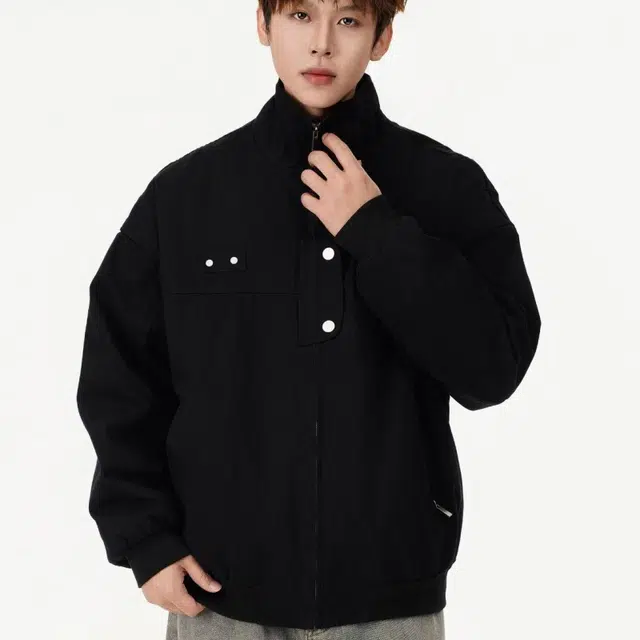 一碗士多 纯色拉链拼接解构纽扣美式复古高街时尚流行痞帅个性高级设计日常通勤宽松舒适百搭不挑人夹克 男女同款