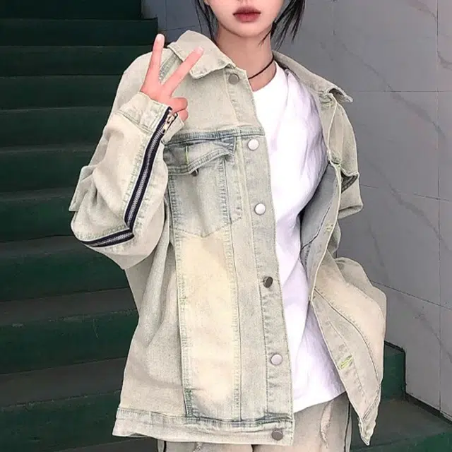 一碗士多 美式高街小众复古百搭简约袖子设计个性时尚痞帅做旧水洗单排扣通勤日常户外运动翻领牛仔夹克 男女同款