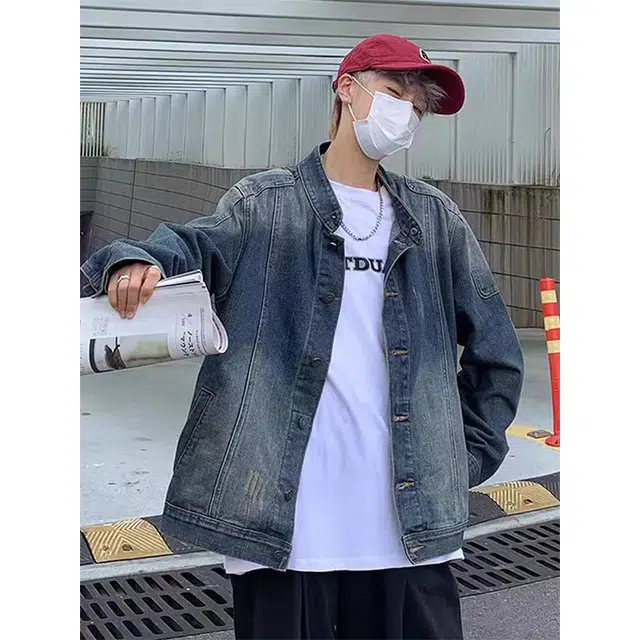 一碗士多 拼接结构抓痕纽扣美式复古高街时尚流行痞帅个性高级设计日常通勤宽松舒适百搭不挑人夹克 男女同款