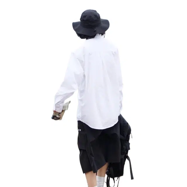 一碗士多 复古口袋纯色休闲百搭时尚舒适休闲宽松长袖衬衫 男女同款