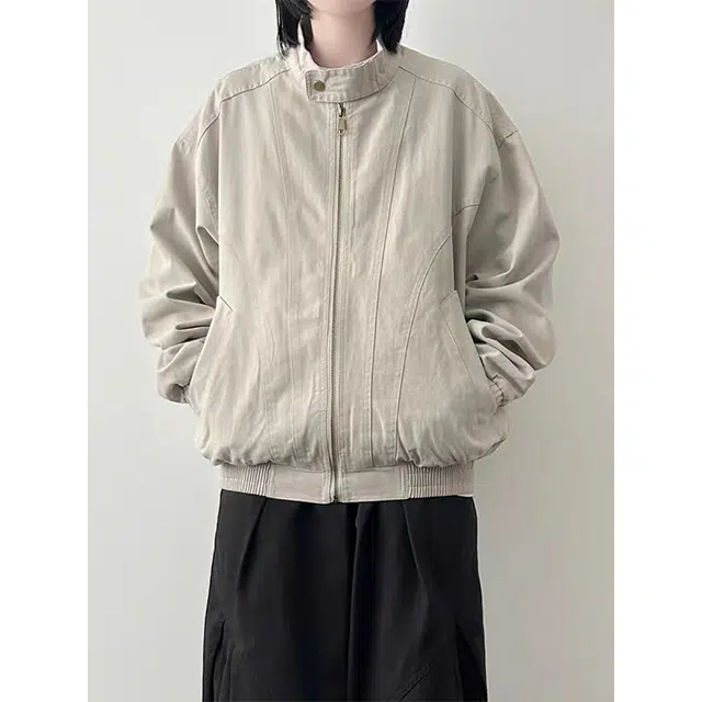 一碗士多 拼接结构拉链纯色美式复古高街时尚流行痞帅个性高级设计日常通勤宽松舒适百搭不挑人夹克 男女同款