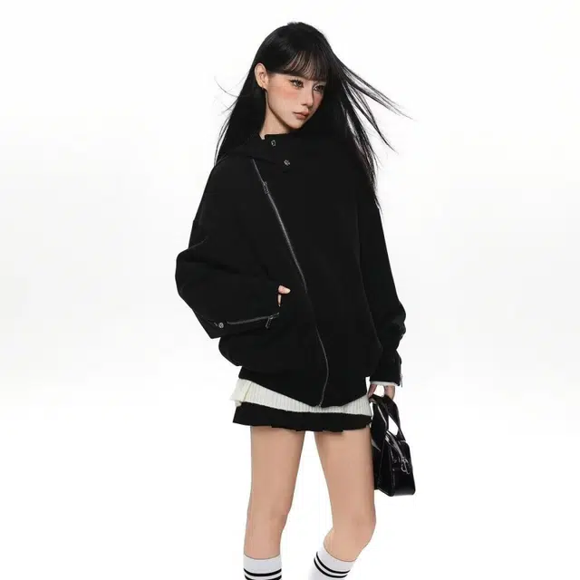 一碗士多 双拉链纯色不规则潮流设计感连帽开衫解构重磅宽松美式复古痞帅百搭日常松弛感穿搭通勤卫衣 男女同款