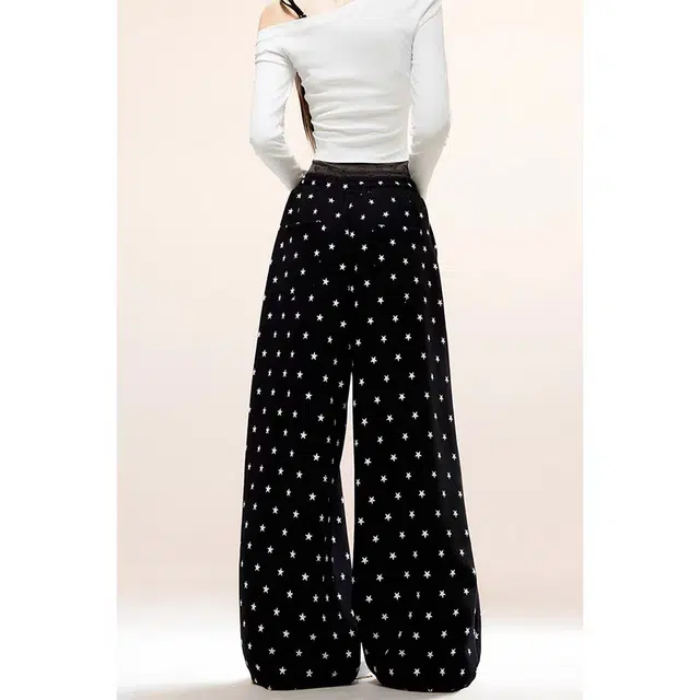 一碗士多 星星印花拼接英文美式复古高街直筒时尚流行痞帅个性高级设计日常通勤宽松舒适百搭不挑人休闲裤 男女同款