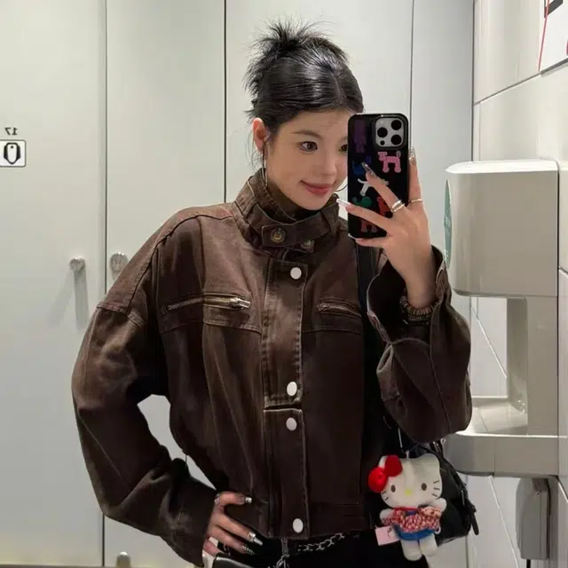 一碗士多 水洗做旧巴恩风工装高街美式复古牛仔立领高级感痞帅飞行员机车服宽松休闲简约时尚百搭日常户外通勤夹克 男女同款