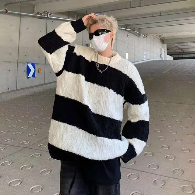 一碗士多 撞色套头条纹织带美式复古高街时尚流行痞帅个性高级设计日常通勤宽松舒适百搭不挑人针织衫 男女同款