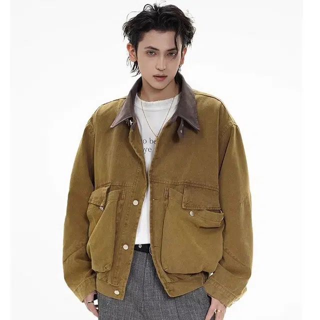 一碗士多 美式复古高街小众百搭纯色简约宽松舒适个性痞帅时尚通勤户外日常运动单排扣翻领基础款夹克 男女同款