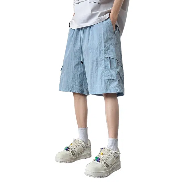 一碗士多 冰丝户外速干潮流五分裤子男大码裤运动中裤休闲短裤 男女同款