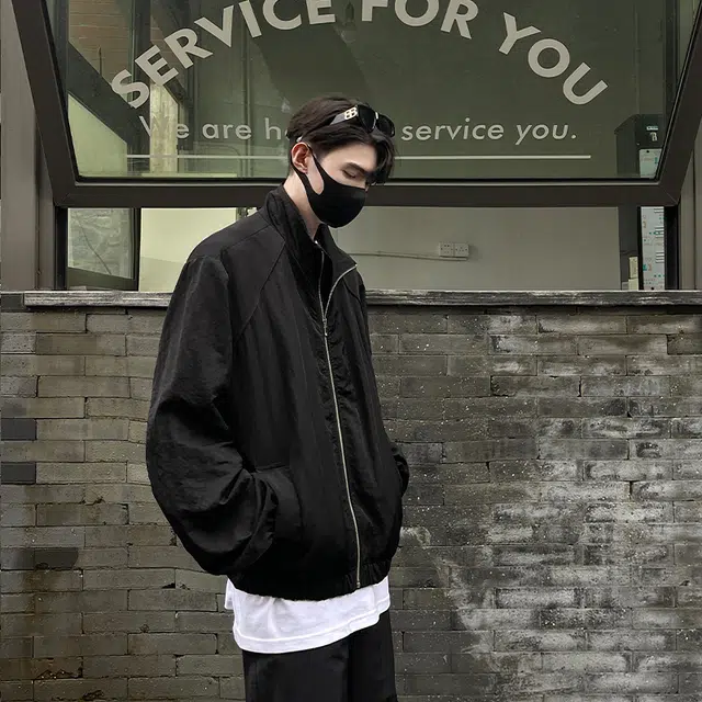 一碗士多 美式复古高街小众百搭纯色简约拉链立领宽松防风防水日常通勤户外运动跑步经典款夹克 男女同款