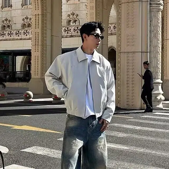 一碗士多 美式复古小众百搭纯色高级感简约拉链宽松保暖防风多口袋设计都市风个性时尚通勤日常活动户外翻领经典款夹克 男女同款