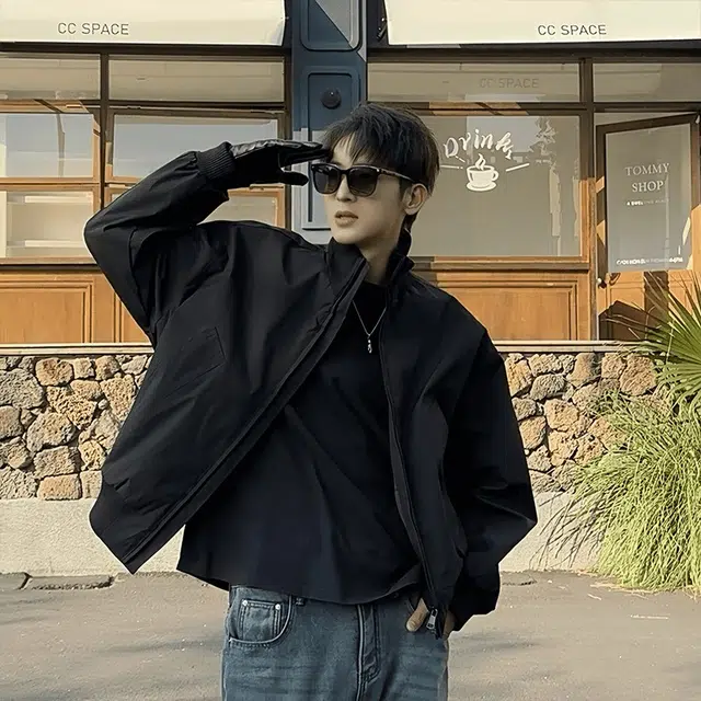 一碗士多 美式高街小众百搭纯色简约街头痞帅高级感宽松防风保暖日常通勤户外运动登山立领飞行员夹克 男女同款