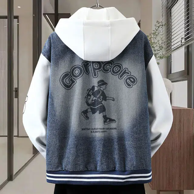 一碗士多 美式高街复古小众百搭做旧水洗拼接设计落肩袖个性日常通勤户外宽松舒适连帽夹克 男女同款