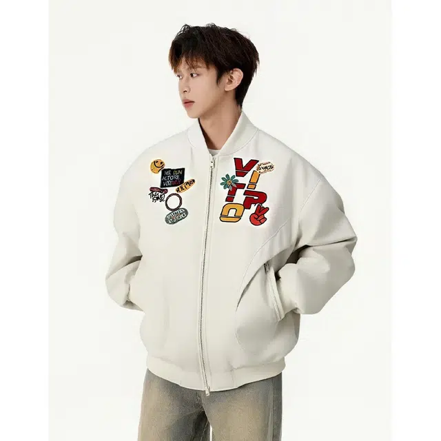 一碗士多 压花拼接结构拉链美式复古高街时尚流行痞帅个性高级设计日常通勤宽松舒适百搭不挑人夹克 男女同款