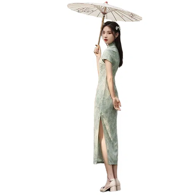 一碗士多 复古清新文艺改良夏古典少女气质淑女年轻款连衣裙时尚简约旗袍 女款