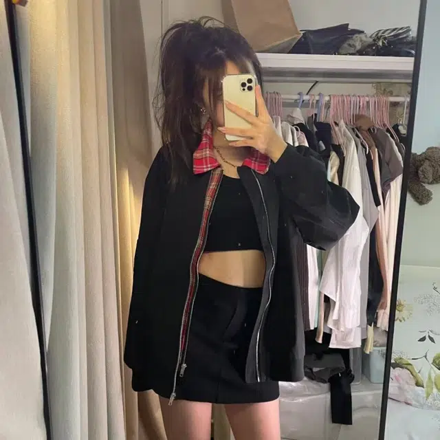 一碗士多  假两件格子撞色拼接翻领美式复古街头潮流时尚高级感无性别主义宽松休闲舒适百搭情侣日常城市户外通勤慵懒学院风棒球服 男女同款