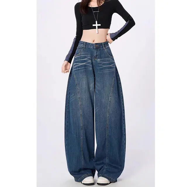 一碗士多 拼接解构条纹水洗做旧美式复古直筒高街时尚流行痞帅个性高级设计日常通勤宽松舒适百搭不挑人牛仔裤 男女同款