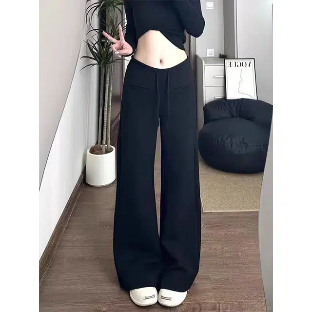 一碗士多 绑带纯色拉链口袋美式复古直筒高街时尚流行痞帅个性高级设计日常通勤宽松舒适百搭休闲裤 男女同款