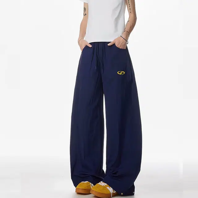 一碗士多 直筒刺绣高级感设计时尚美式复古慵懒风工装裤微喇通勤日常百搭弯刀裤舒适宽松跳舞出片纯色长款休闲裤 男女同款