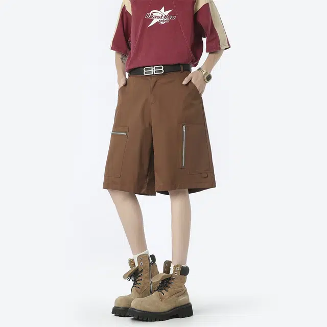 木木兔 男士夏季美式潮流百搭裤子简约设计感五分裤夏天男生户外运动休闲短裤 男女同款