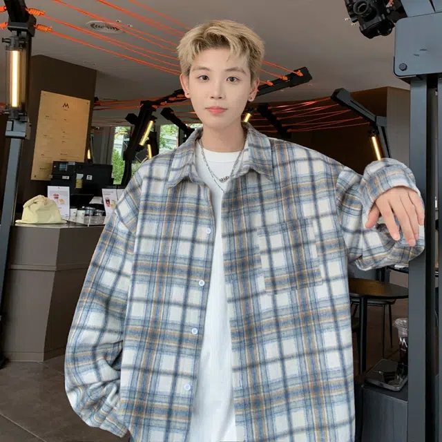 木木兔 美式高街重磅男士长袖外穿冬季休闲秋冬穿搭轻奢潮流百搭衣服冬天国潮宽松衬衫潮牌格子外套夹克 男款