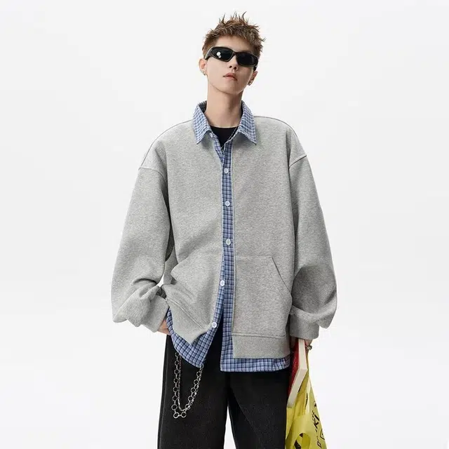 木木兔 美式高街重磅长袖男生秋冬潮流穿搭简约男款冬天时尚轻奢百搭冬季衣服国潮宽松假两件上衣卫衣 男女同款