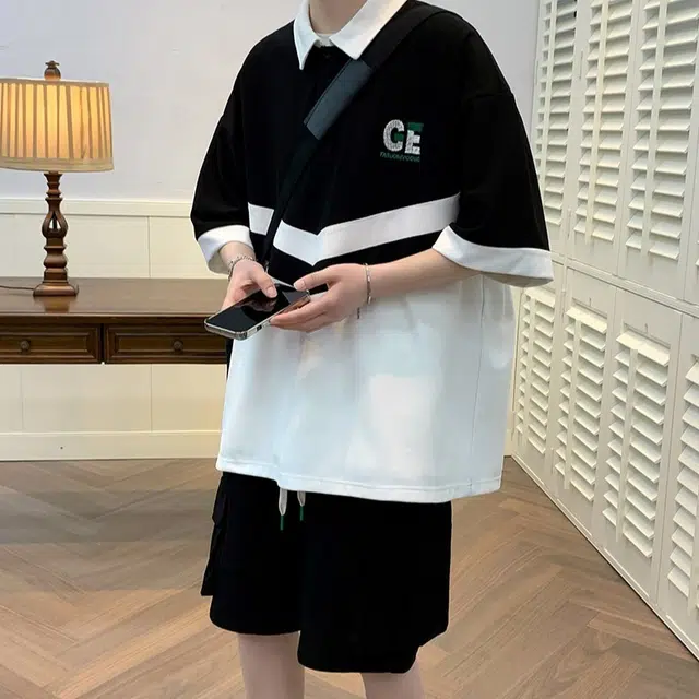 木木兔 翻领时尚百搭舒适系带休闲运动套装 男款