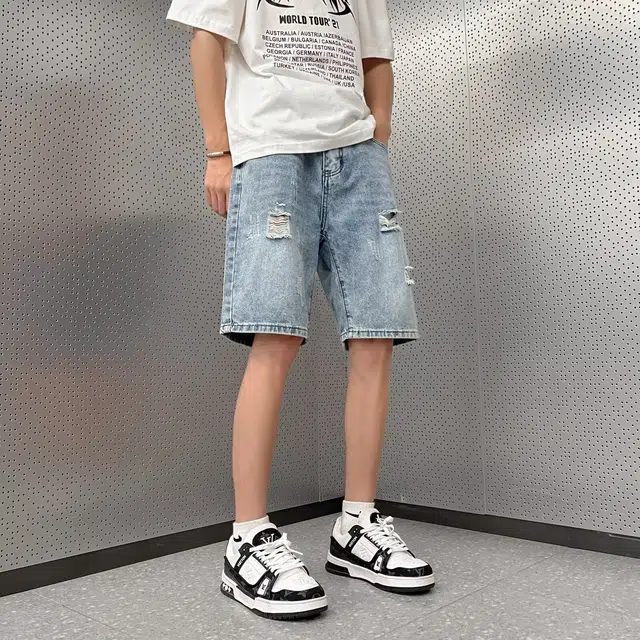 木木兔 美式潮流简约工装五分牛仔短裤 男款