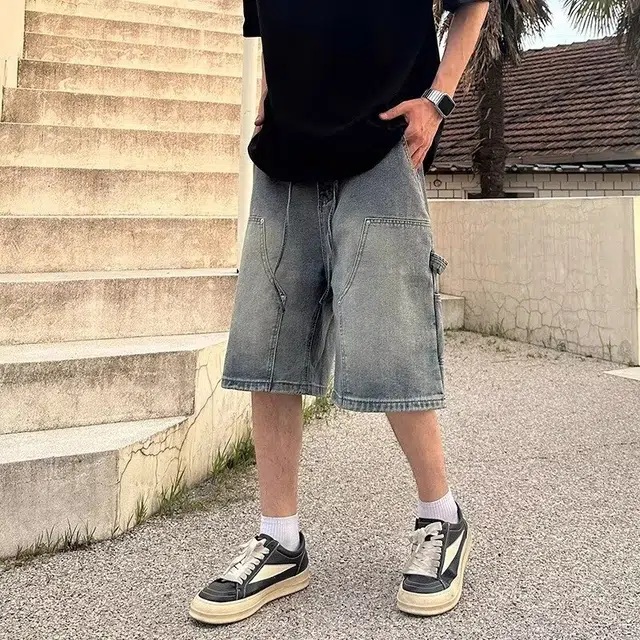 木木兔 休闲美式潮流百搭简约工装痞帅五分裤牛仔短裤 男款