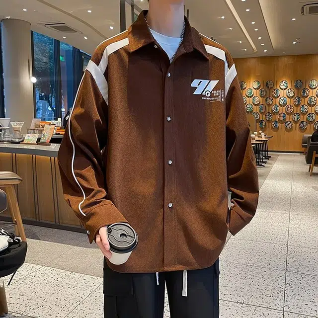 木木兔 美式高街重磅男士长袖外穿冬季休闲秋冬穿搭轻奢潮流百搭衣服冬天国潮宽松衬衫领潮牌简约外套夹克 男款