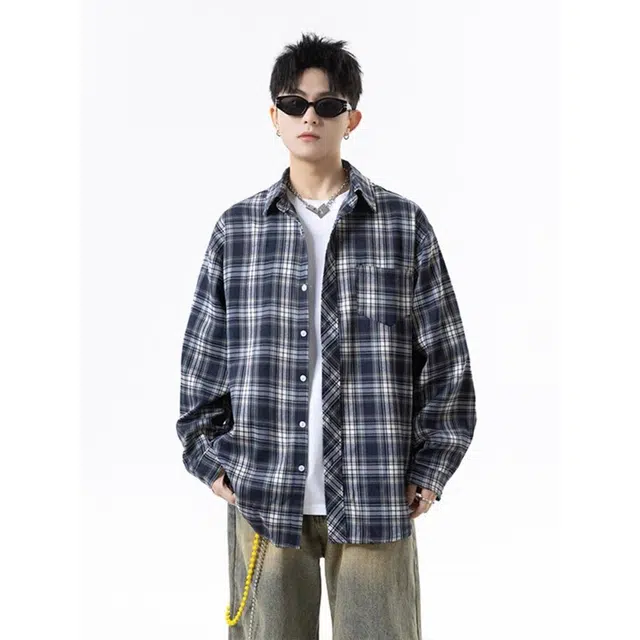 木木兔 美式高街春秋衬衣冬季穿搭秋款韩版轻奢宽松百搭潮流衣服国潮休闲外套秋季长袖青少年潮牌加绒加厚上衣衬衫 男款